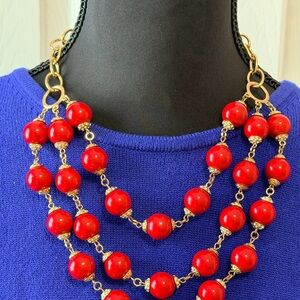 Elegant Red Beaded Necklace with Gold Accents